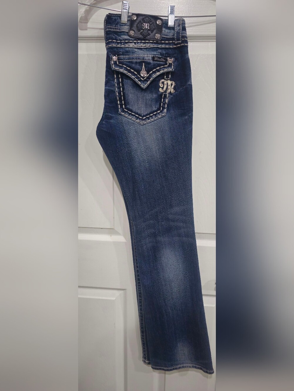 Miss Me Dark Blue Bootcut Jeans with Contrast Stitching - Picture 4 of 6